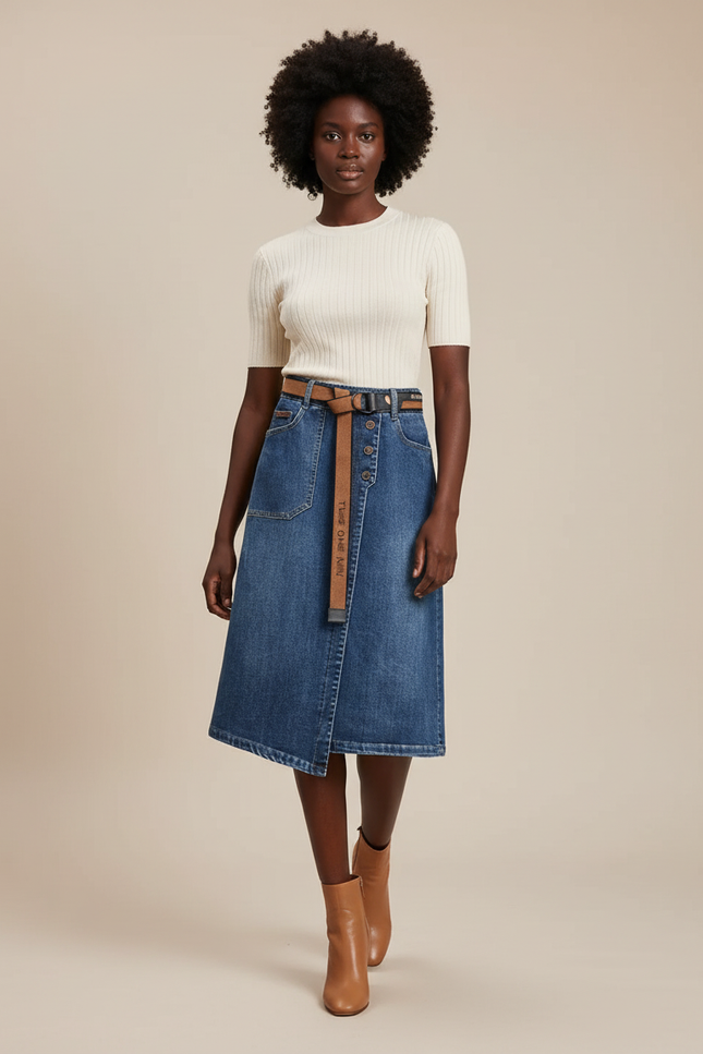 Jupe Jean Taille Haute Asymétrique Chic