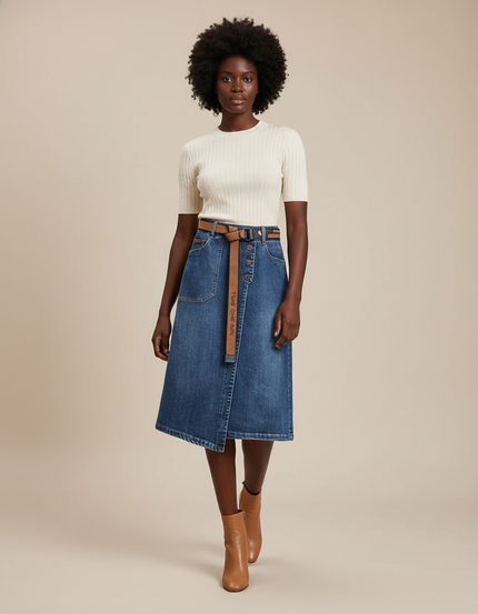 Jupe Jean Taille Haute Asymétrique Chic
