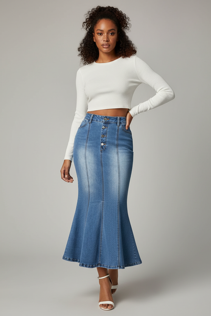 Jupe Jean Bleue Coupe Sirène Chic