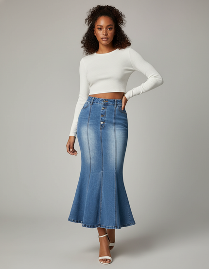 Jupe Jean Bleue Coupe Sirène Chic