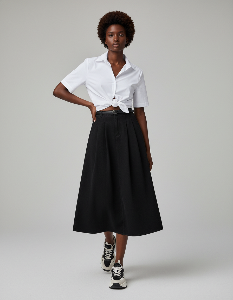 Jupe Jean Noire Plissée Chic