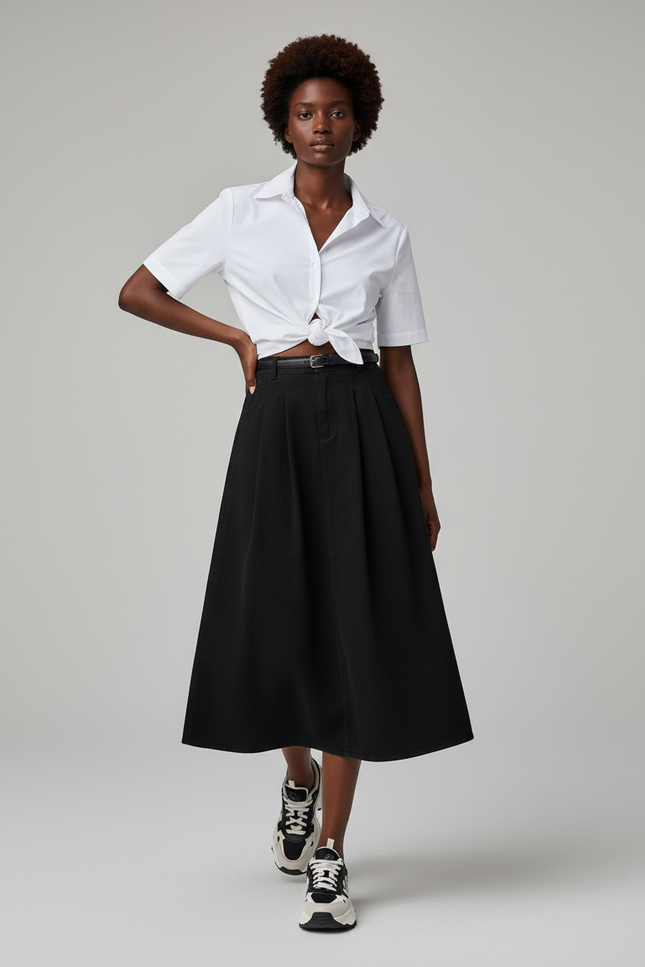 Jupe Jean Noire Plissée Chic