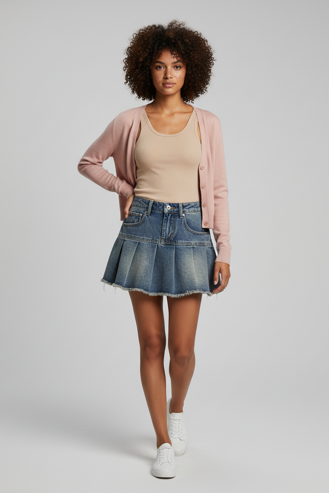 Mini Jupe En Jean Plissée