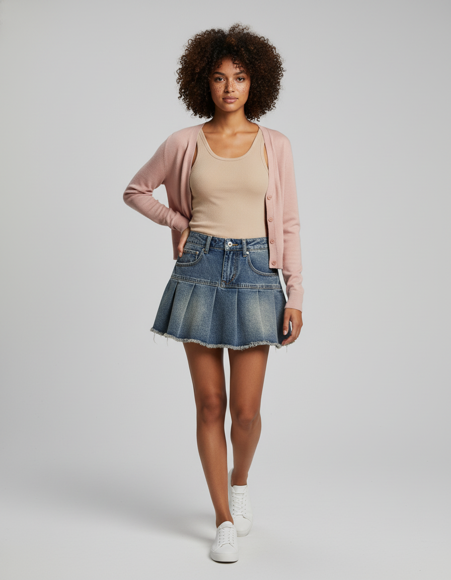 Mini Jupe En Jean Plissée