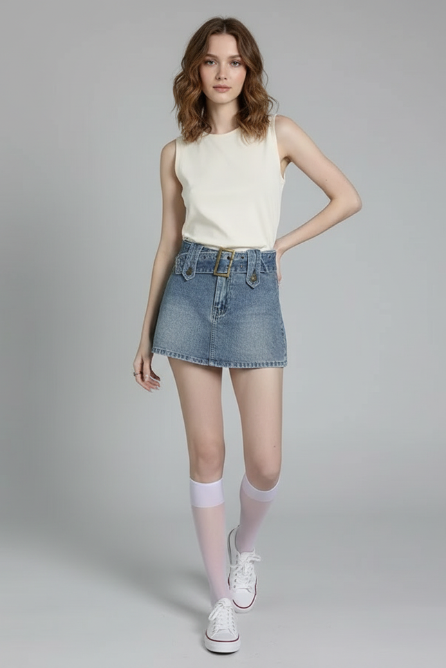 Jupe Jean Taille Haute A-Line Chic