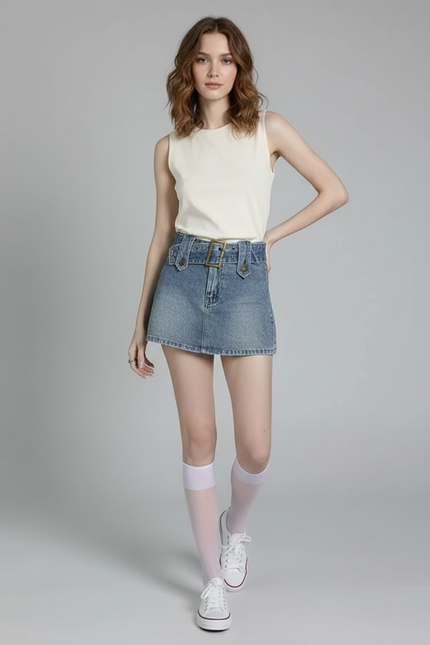 Jupe Jean Taille Haute A-Line Chic