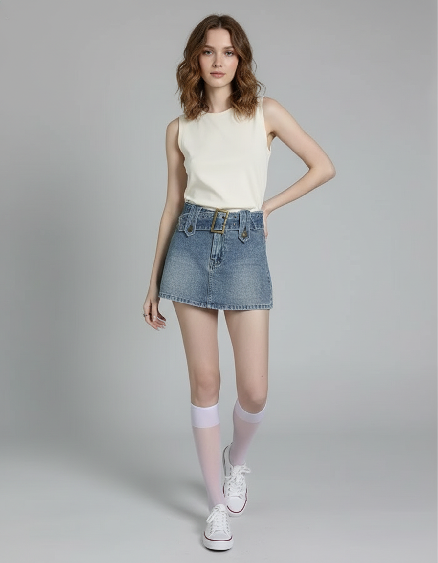 Jupe Jean Taille Haute A-Line Chic