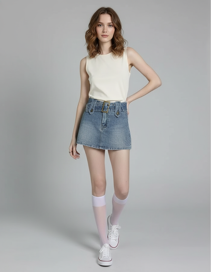 Jupe Jean Taille Haute A-Line Chic