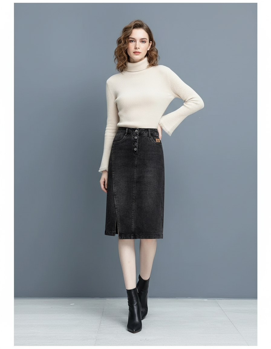 Jupe Crayon Taille Haute En Jean