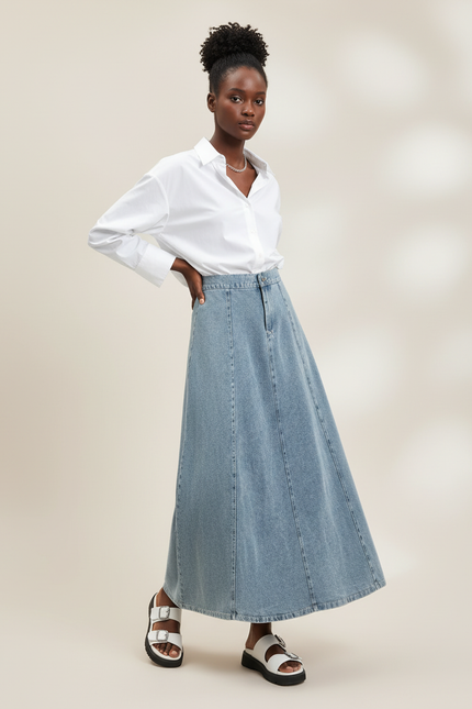 Jupe Jean Bleu Clair Évasée Décontractée