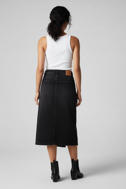 Jupe Jean Noire Portefeuille Chic