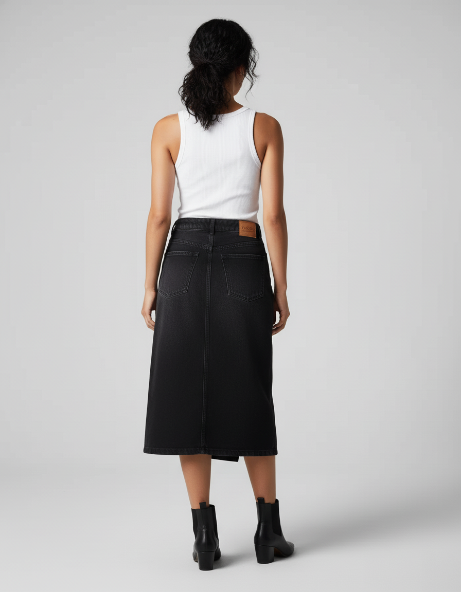 Jupe Jean Noire Portefeuille Chic