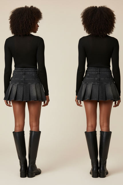 Jupe Jean Délavée Plissée Vintage