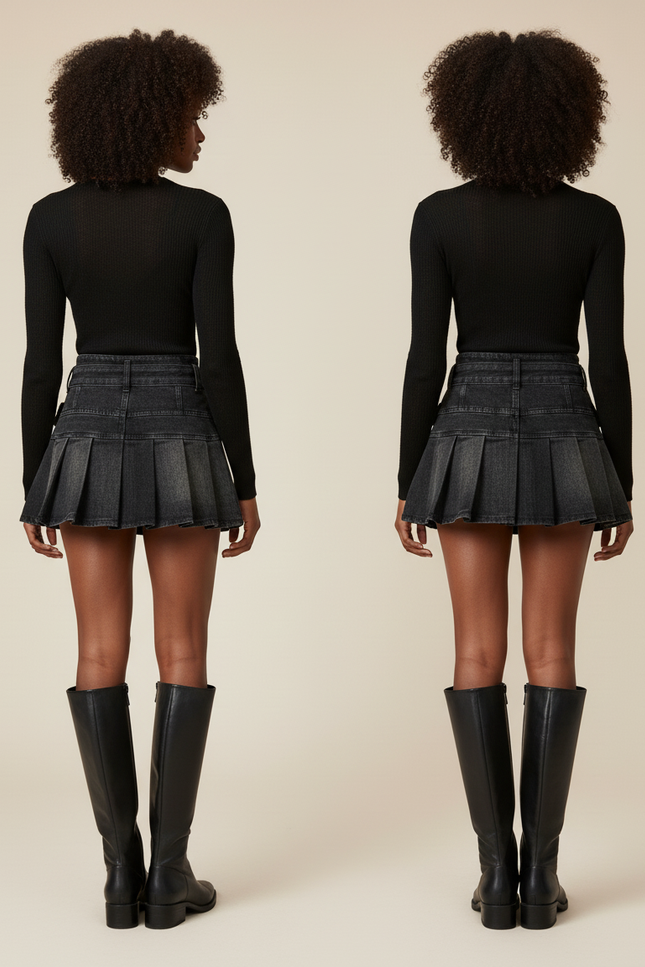 Jupe Jean Délavée Plissée Vintage