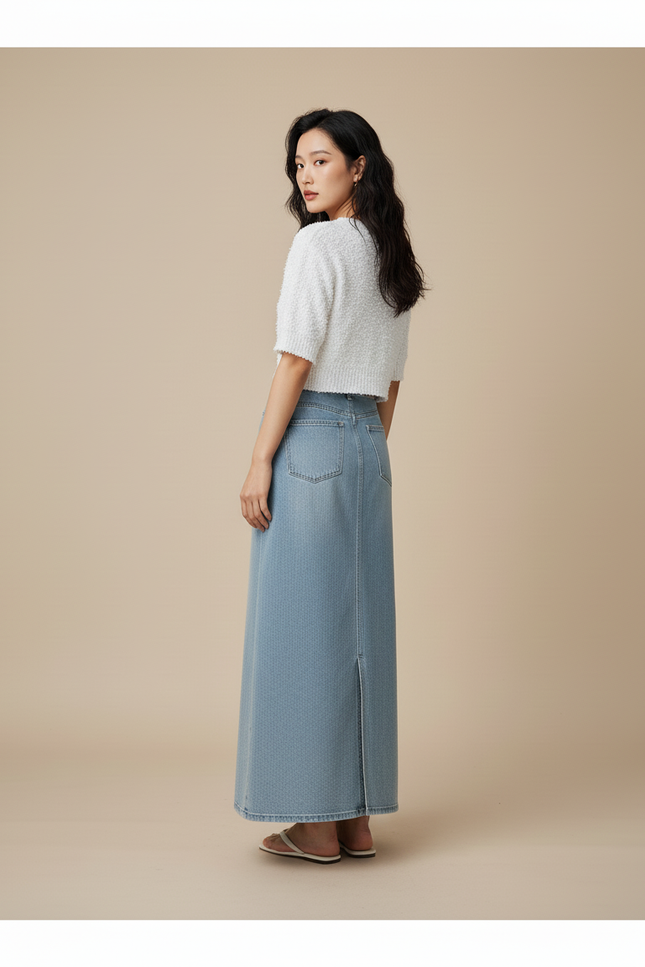 Jupe Jean Longue Motif Cœur Décontractée