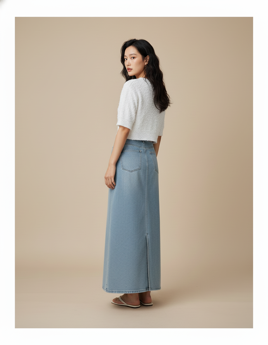 Jupe Jean Longue Motif Cœur Décontractée