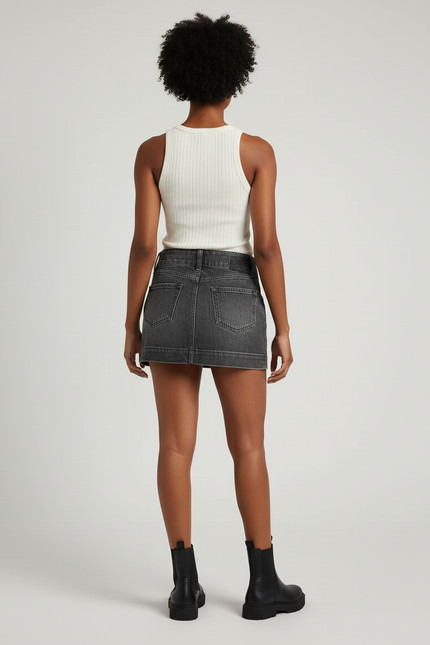 Jupe Jean Gris Délavé Mini Décontractée