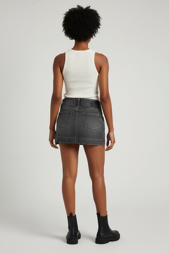 Jupe Jean Gris Délavé Mini Décontractée