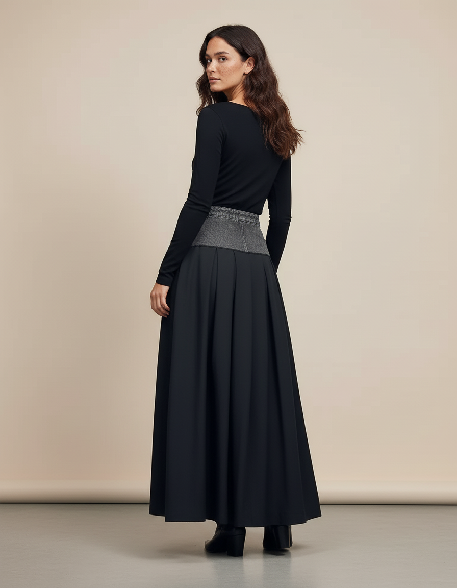 Jupe Jean Patchwork Plissée Chic