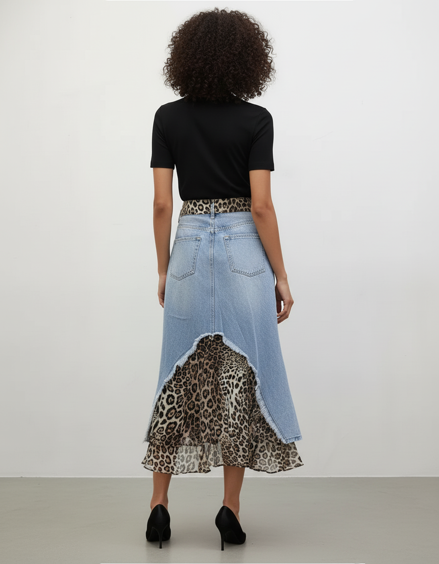 Jupe Jean Léopard Irrégulière Chic