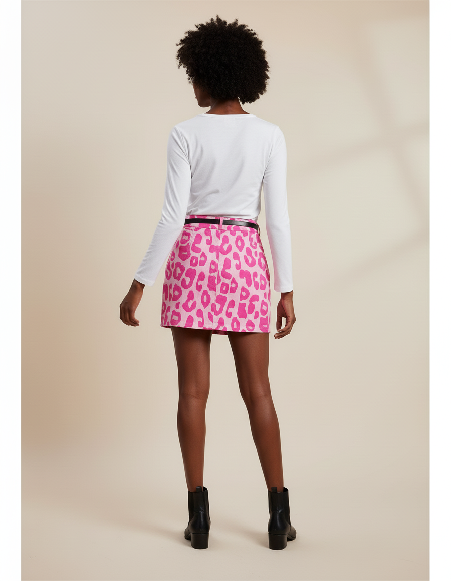 Jupe Jean Rose Imprimé Léopard Chic