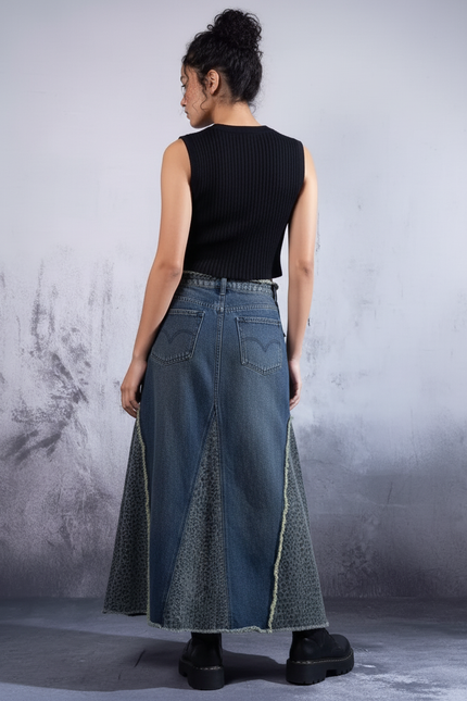 Jupe Jean A-Line Léopard Rétro