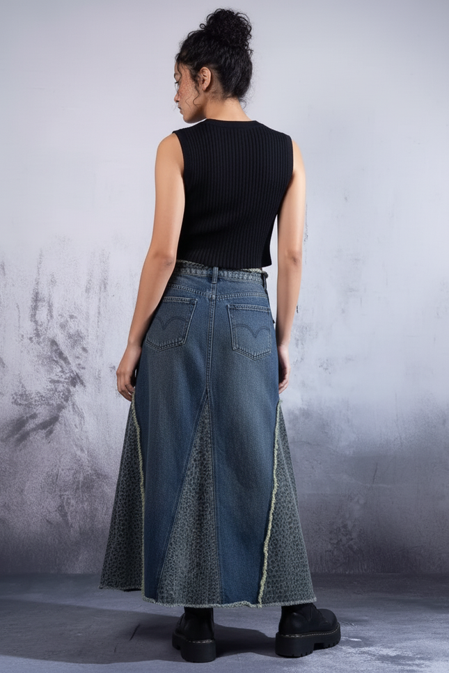 Jupe Jean A-Line Léopard Rétro