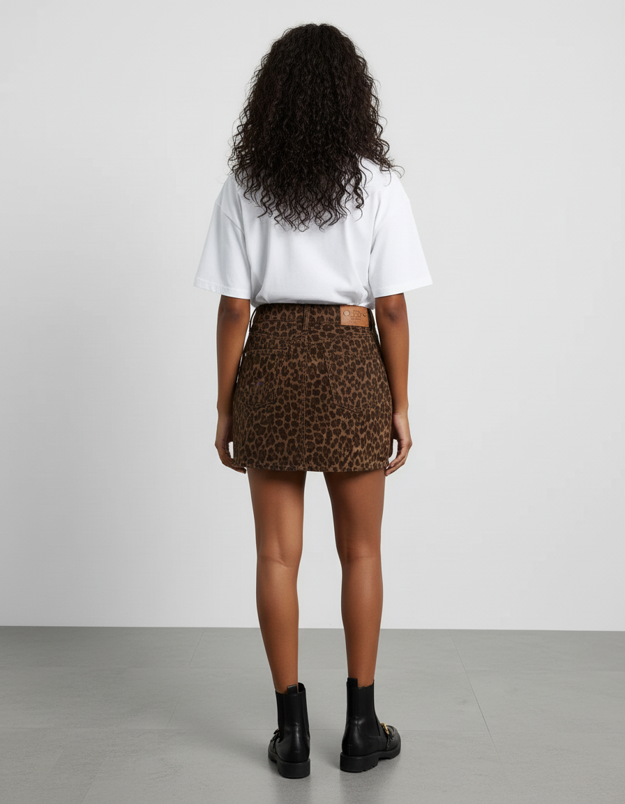 Jupe Jean Imprimé Léopard Mini Chic