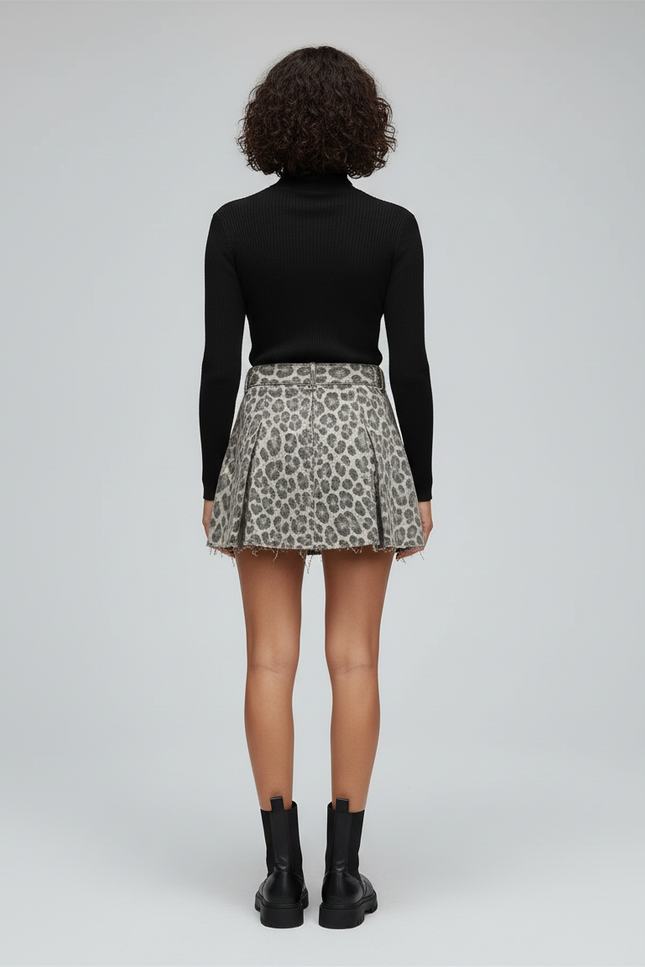 Jupe Jean Léopard Plissée Chic