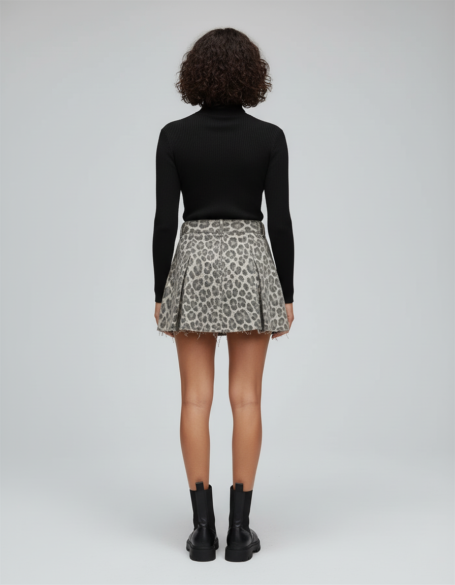 Jupe Jean Léopard Plissée Chic