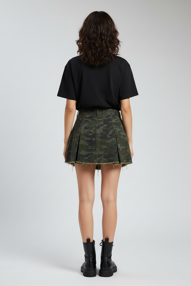 Jupe Jean Camouflage Plissée Décontractée