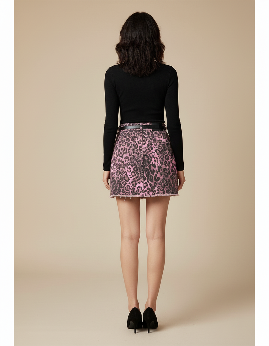 Jupe Jean Rose Léopard Déchirée Chic Audacieuse