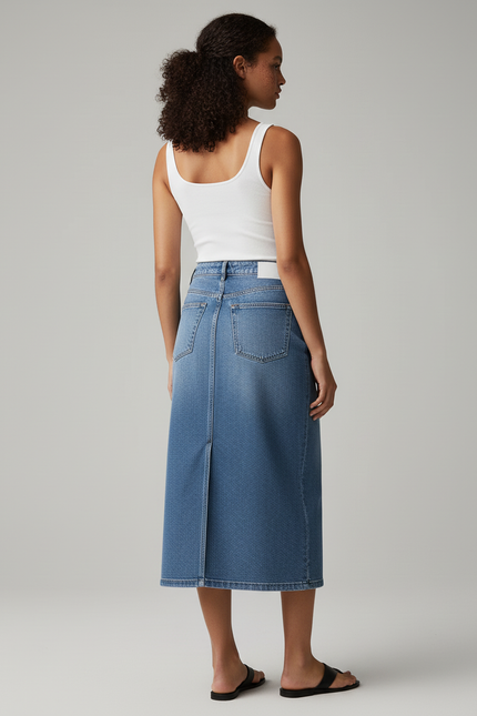 Jupe Jean Midi Fente Décontractée