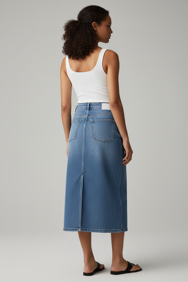 Jupe Jean Midi Fente Décontractée