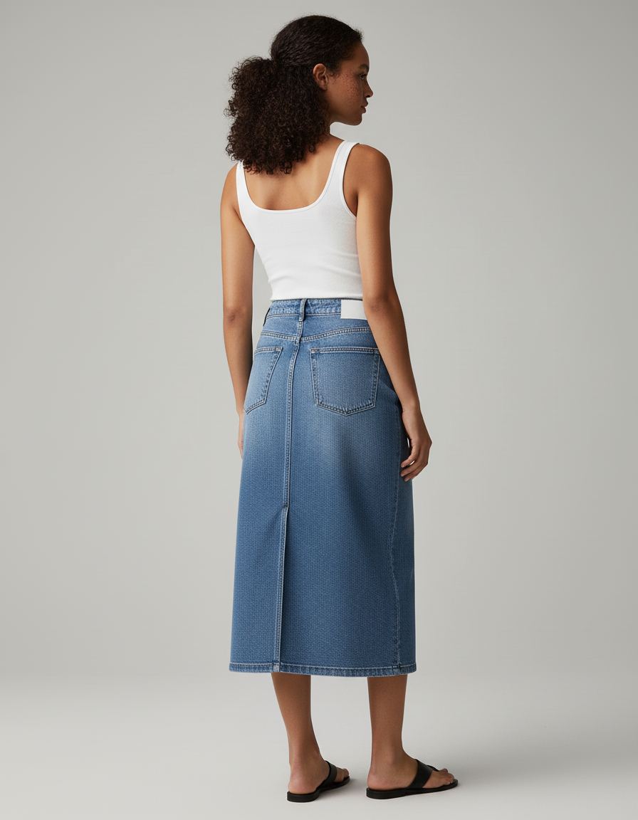Jupe Jean Midi Fente Décontractée