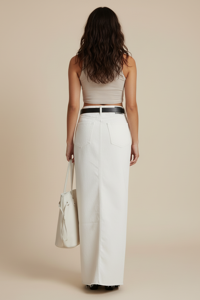 Jupe Jean Beige Longue Élégante