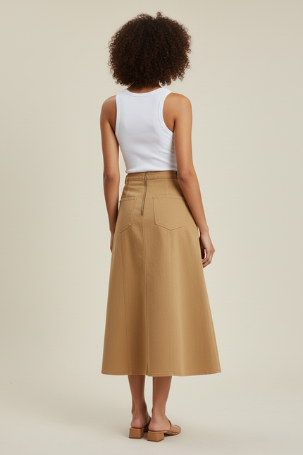 Jupe Jean Camel Effilochée Chic