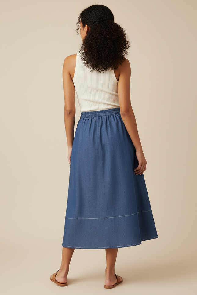 Jupe Jean Évasée À Poches Décontractée