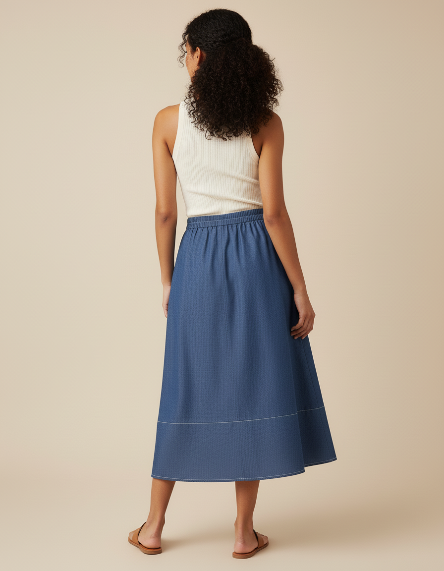 Jupe Jean Évasée À Poches Décontractée