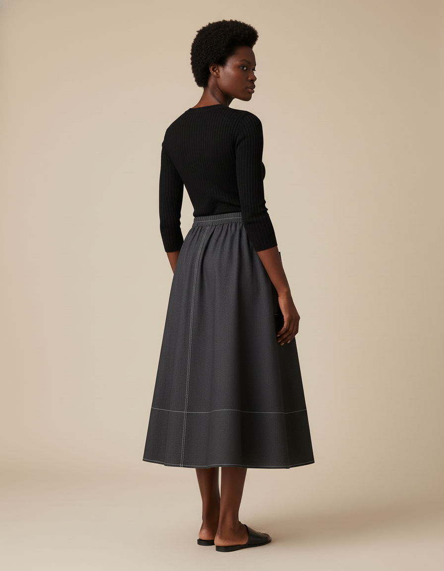 Jupe Jean Gris Foncé Évasée Chic