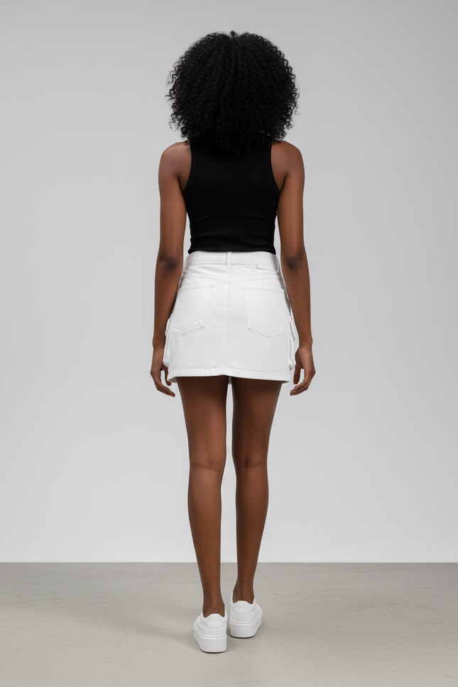 Jupe Jean Blanche Cargo Décontractée