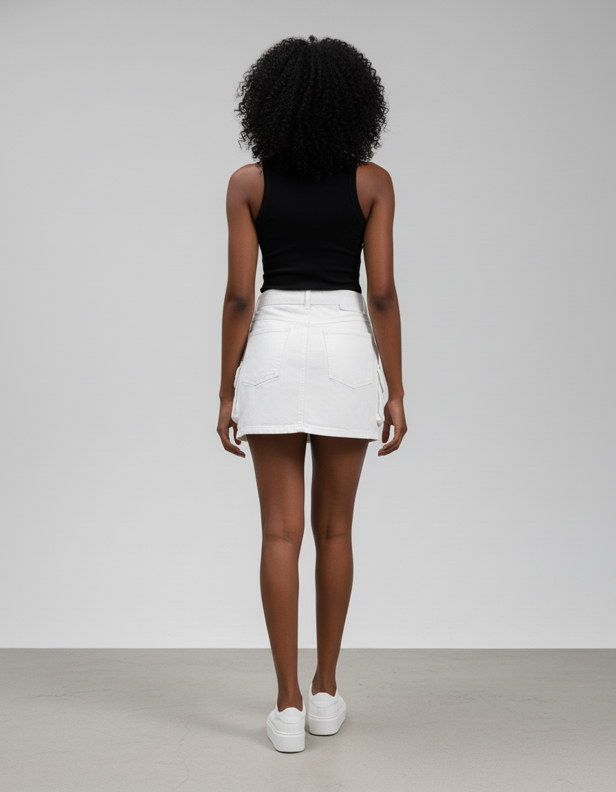 Jupe Jean Blanche Cargo Décontractée