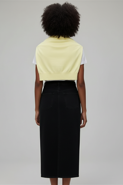 Jupe Jean Noire Fente Avant Décontractée