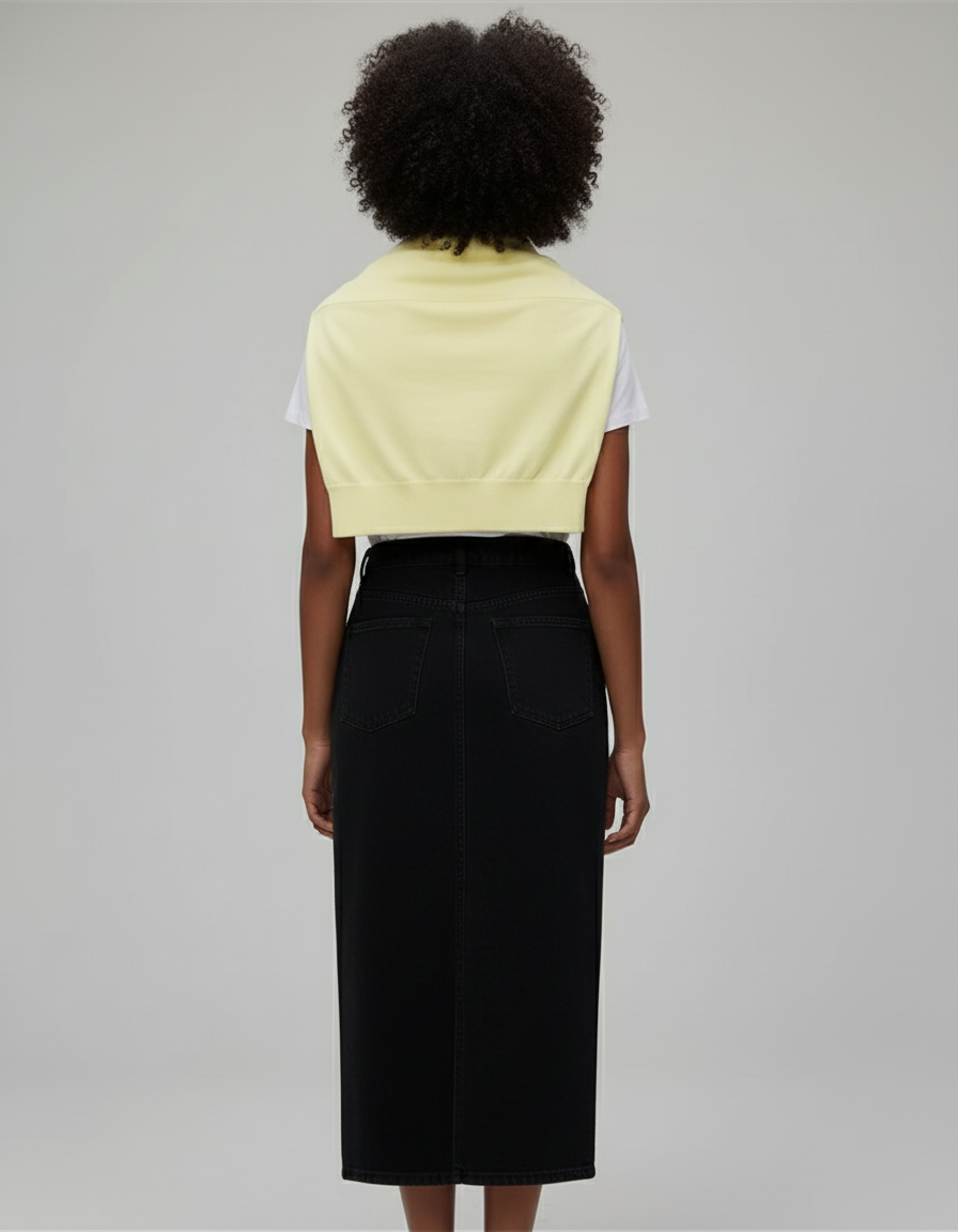 Jupe Jean Noire Fente Avant Décontractée