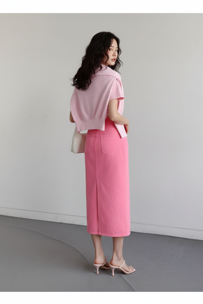 Jupe Jean Rose Fendue Chic