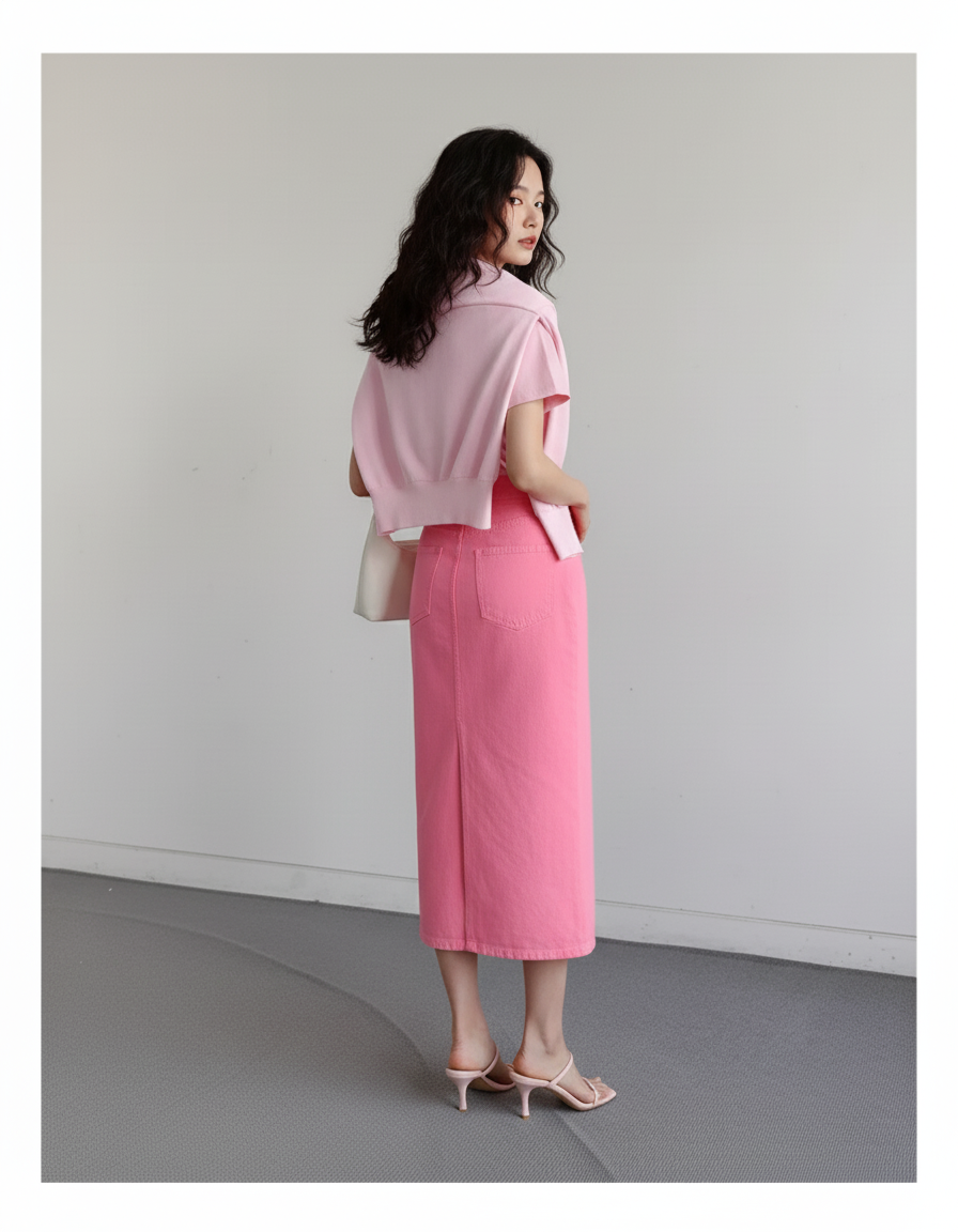 Jupe Jean Rose Fendue Chic