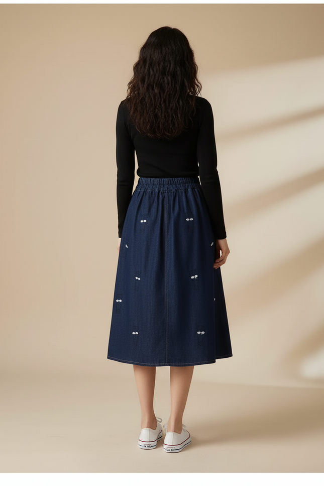 Jupe En Jean Trapèze Mi-Longue