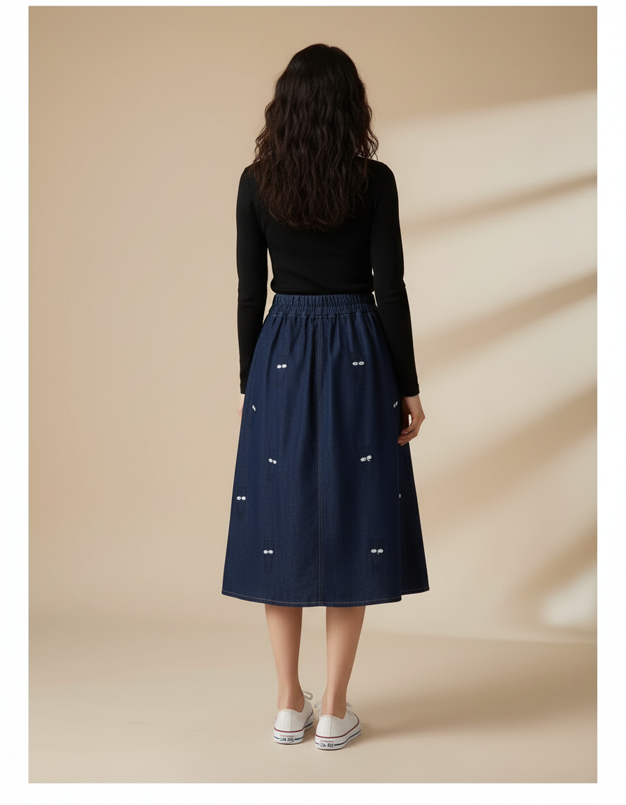 Jupe En Jean Trapèze Mi-Longue