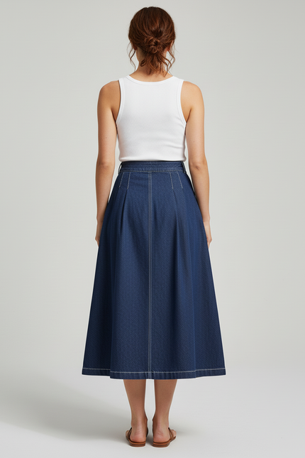 Jupe Jean Plissée Midi Chic