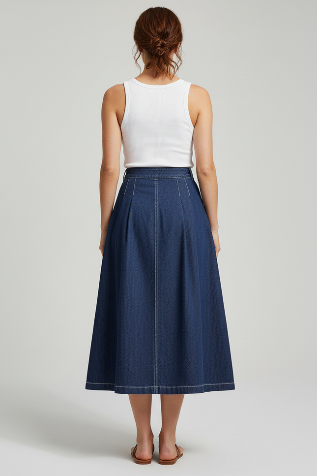 Jupe Jean Plissée Midi Chic